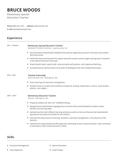 Elementary Special Education Teacher Resume