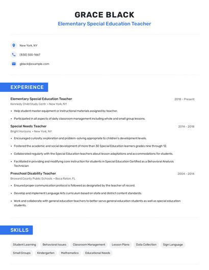 Elementary Special Education Teacher Resume