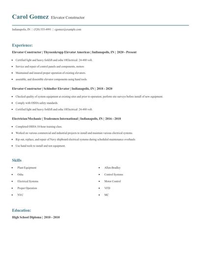 Elevator Constructor Resume