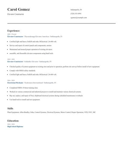 Elevator Constructor Resume