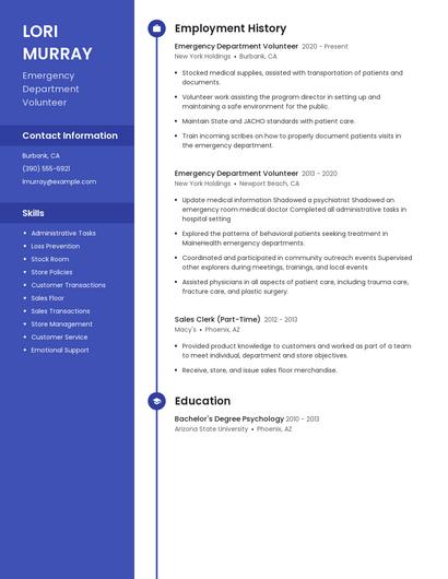 Emergency Department Volunteer Resume