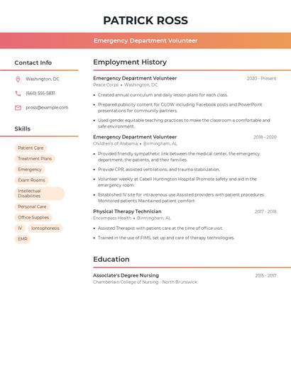 Emergency Department Volunteer Resume