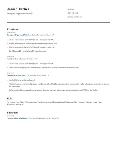 Emergency Department Volunteer Resume