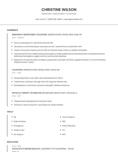 Emergency Department Volunteer Resume
