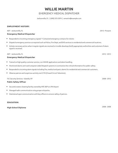Emergency Medical Dispatcher Resume
