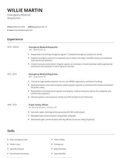 Emergency Medical Dispatcher Resume