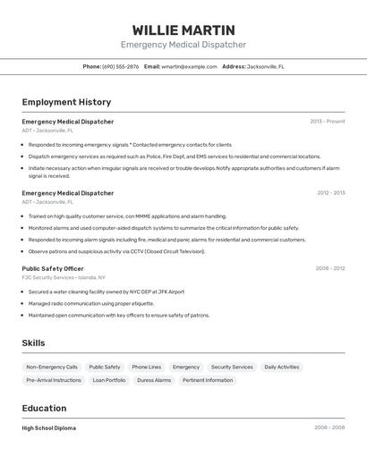 Emergency Medical Dispatcher Resume