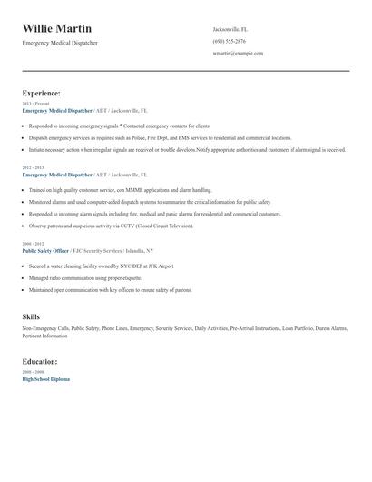 Emergency Medical Dispatcher Resume