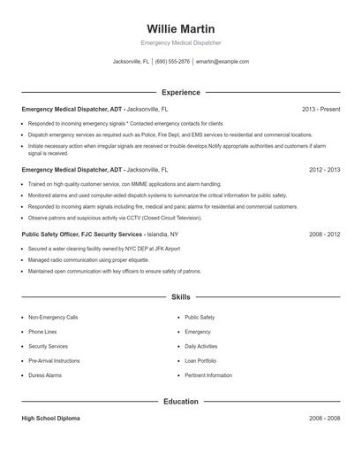 Emergency Medical Dispatcher Resume