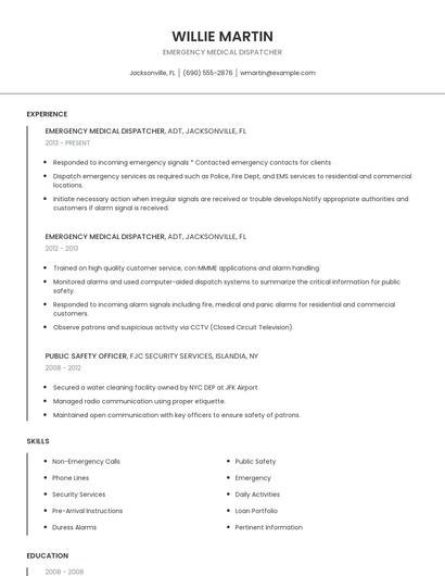 Emergency Medical Dispatcher Resume