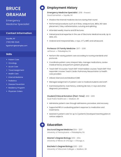 Emergency Medicine Specialist Resume