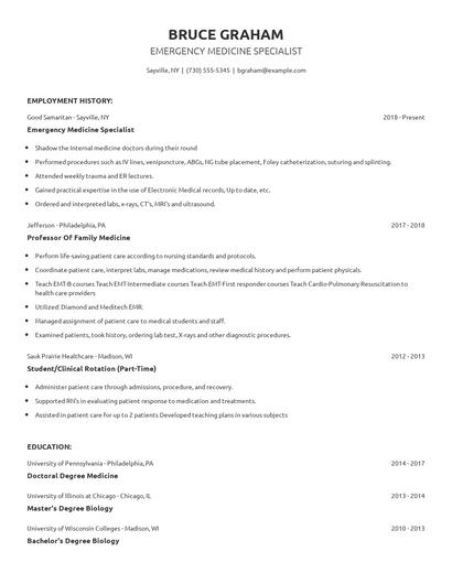 Emergency Medicine Specialist Resume
