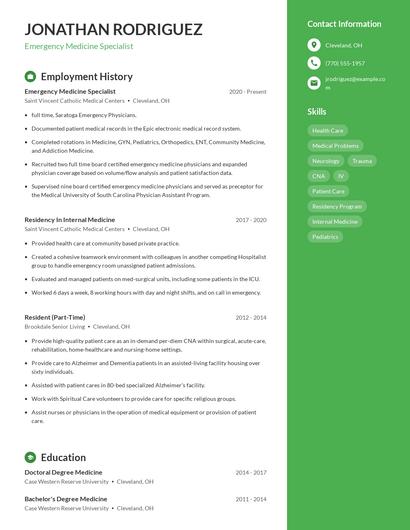 Emergency Medicine Specialist Resume