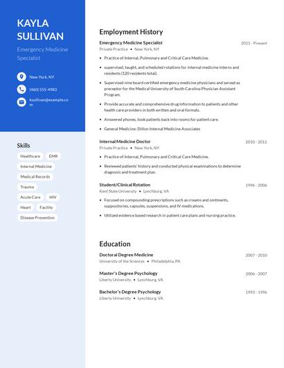 Emergency Medicine Specialist Resume