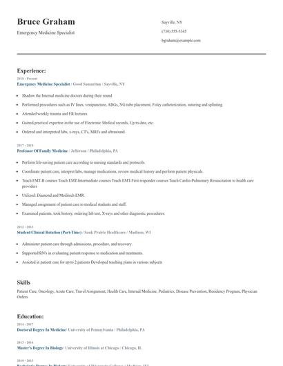 Emergency Medicine Specialist Resume