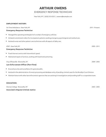Emergency Response Technician Resume
