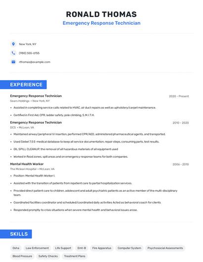 Emergency Response Technician Resume