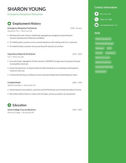 Emergency Response Technician Resume