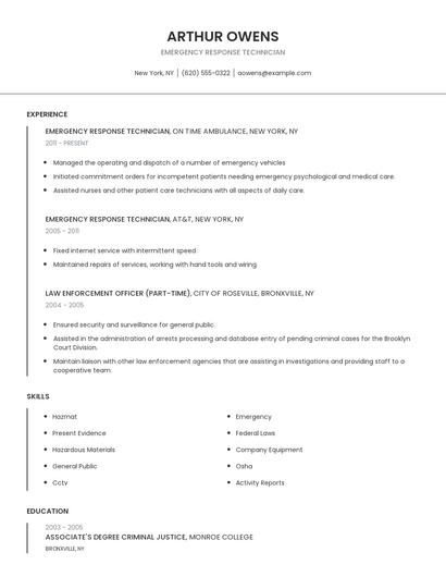 Emergency Response Technician Resume