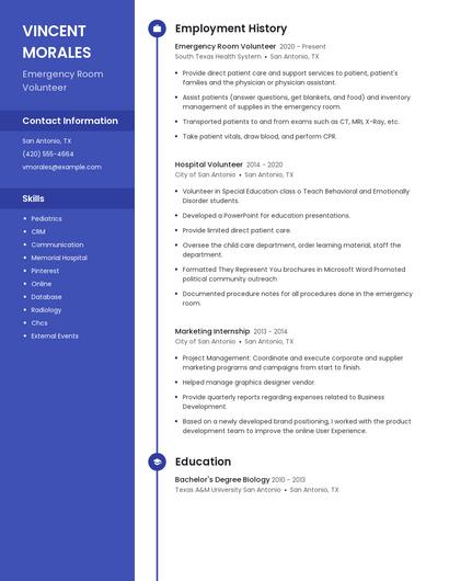 Emergency Room Volunteer Resume