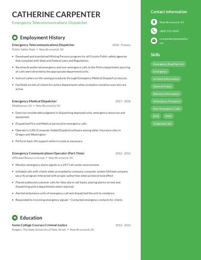 Emergency Telecommunications Dispatcher Resume