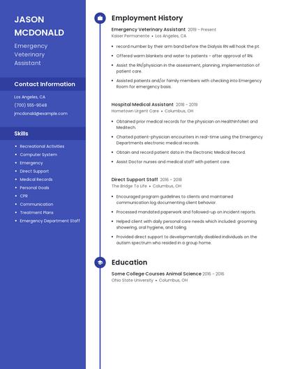 Emergency Veterinary Assistant Resume