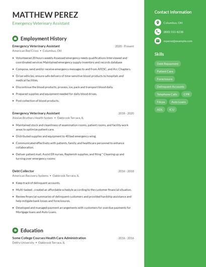 Emergency Veterinary Assistant Resume