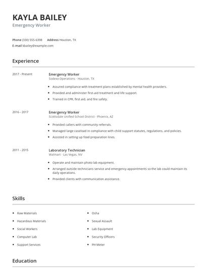 Emergency Worker Resume