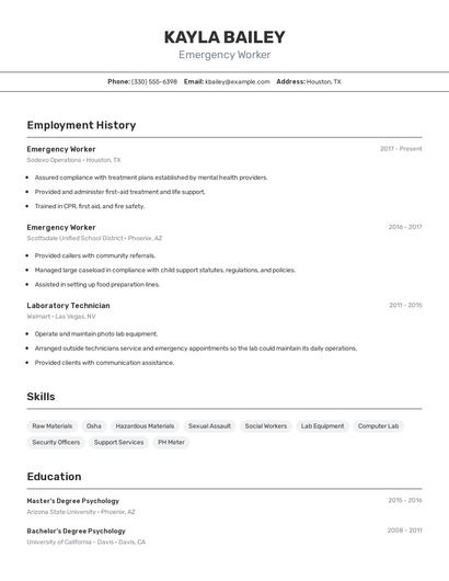 Emergency Worker Resume