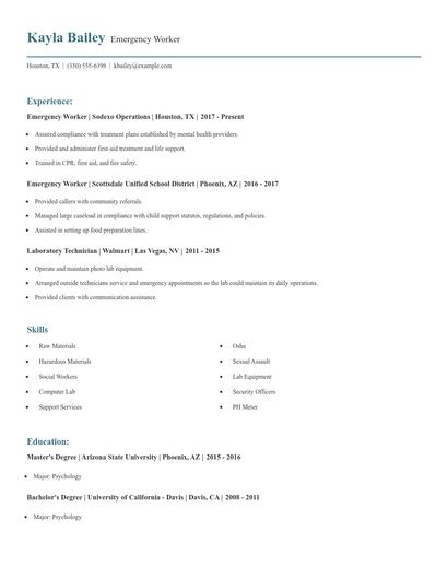 Emergency Worker Resume
