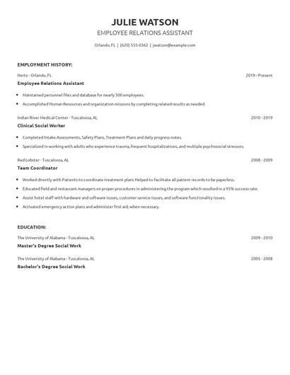 Employee Relations Assistant Resume