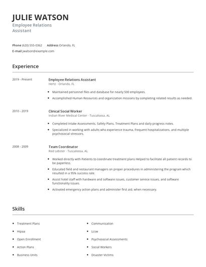 Employee Relations Assistant Resume