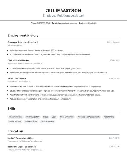 Employee Relations Assistant Resume