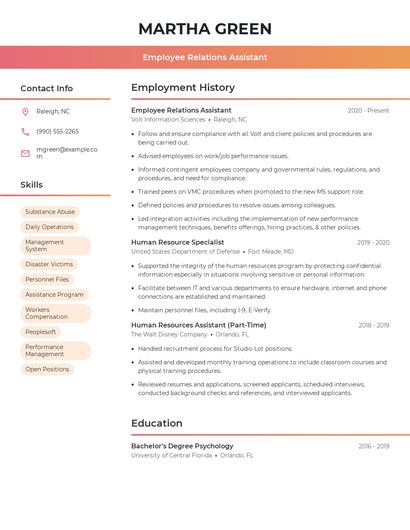 Employee Relations Assistant Resume