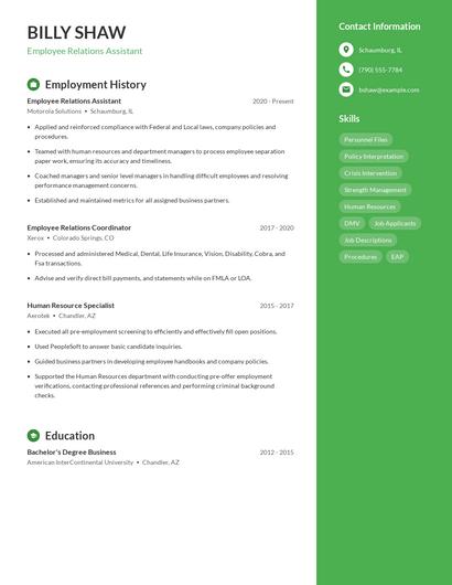Employee Relations Assistant Resume