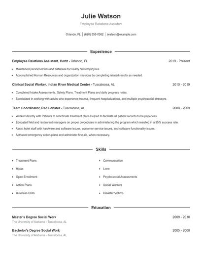 Employee Relations Assistant Resume