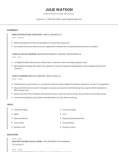 Employee Relations Assistant Resume