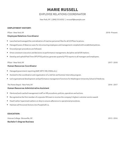 Employee Relations Coordinator Resume