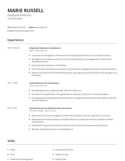 Employee Relations Coordinator Resume