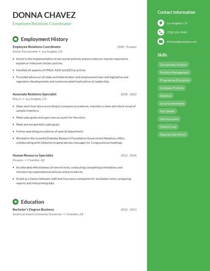 Employee Relations Coordinator Resume