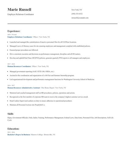 Employee Relations Coordinator Resume