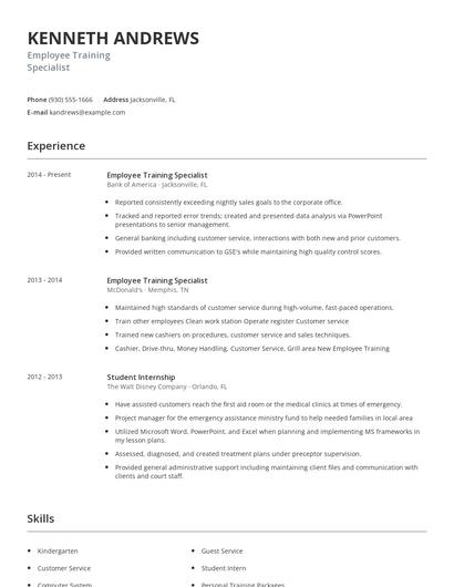 Employee Training Specialist Resume
