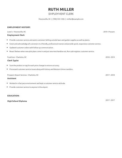 Employment Clerk Resume