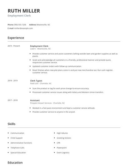 Employment Clerk Resume