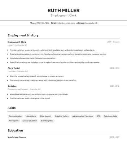 Employment Clerk Resume