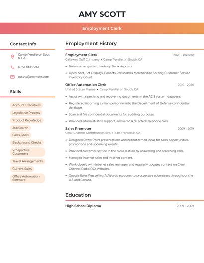 Employment Clerk Resume