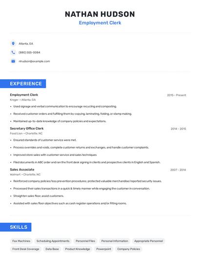 Employment Clerk Resume