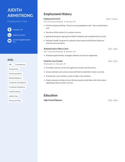 Employment Clerk Resume