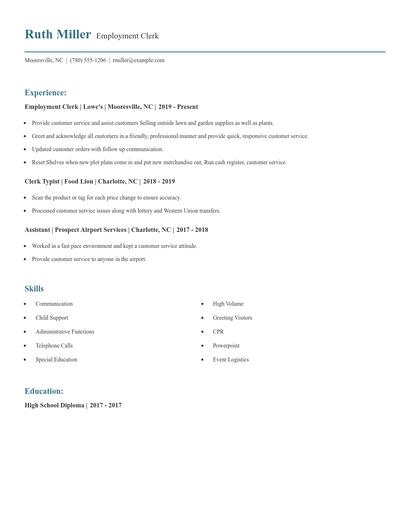 Employment Clerk Resume