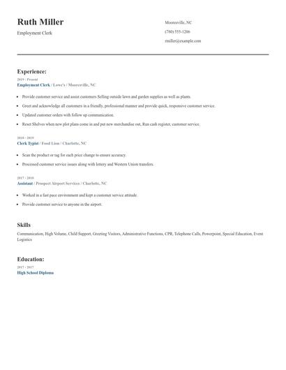 Employment Clerk Resume
